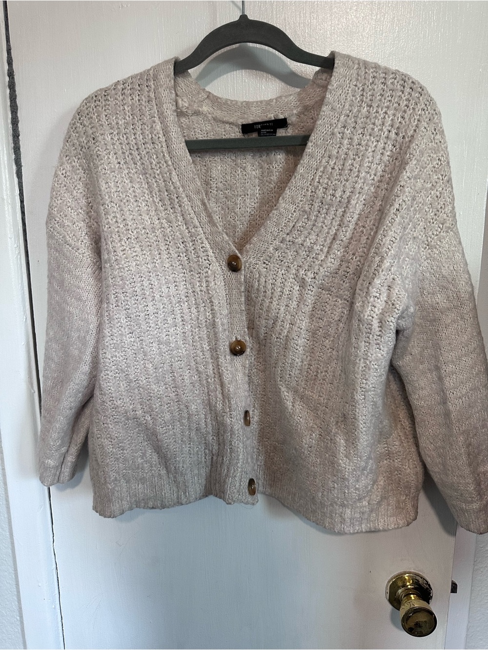 Forever 21 Neutral Beige Button-Front V-Neck Cardigan